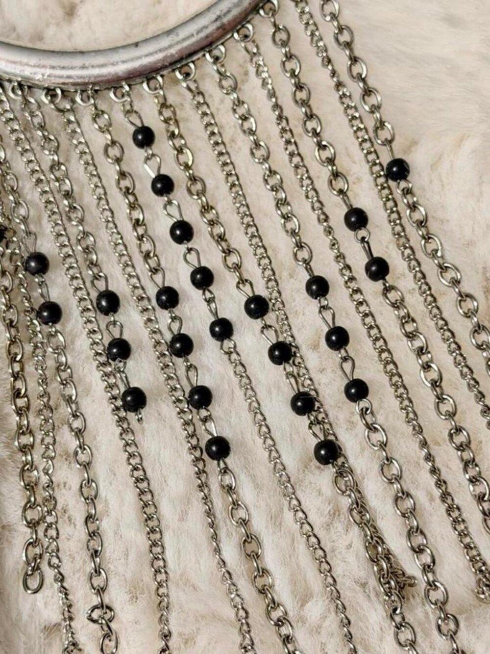 Silver Chain Necklace with Black Beads